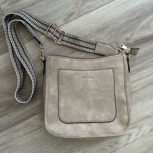 Gray Vegan Leather Crossbody Purse with Guitar Strap